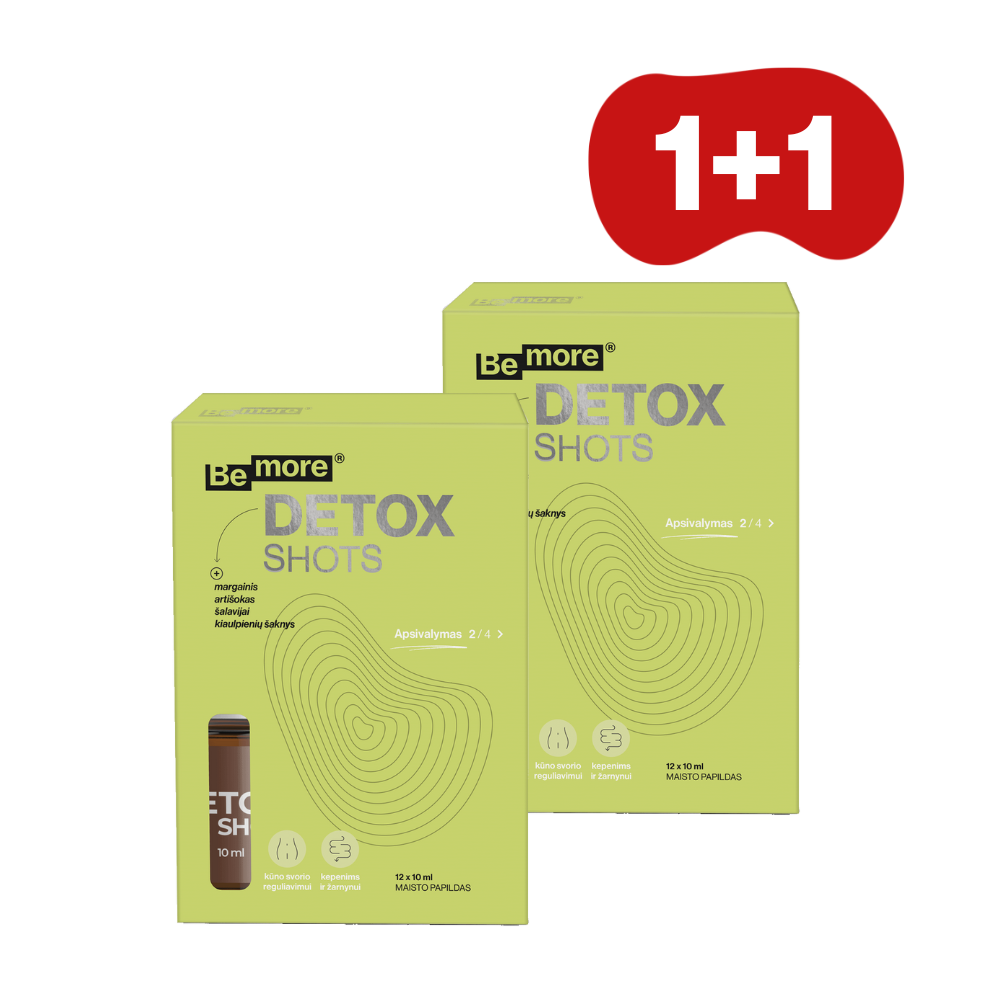 1+1 Detox Shots, geriamasis tirpalas (12 buteliukų po 10ml)